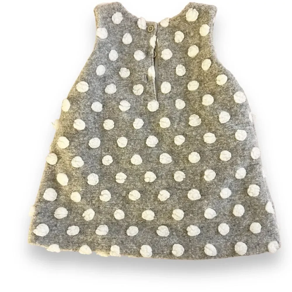 Baby Gap Fuzzy Swiss Polka Dot Sleeveless Dress, Size 3-6 Months Grey/White NWOT